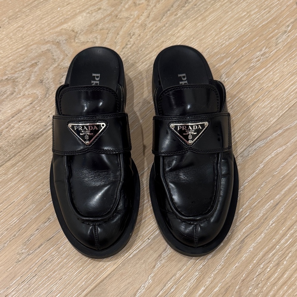 Prada Black Leather Mules